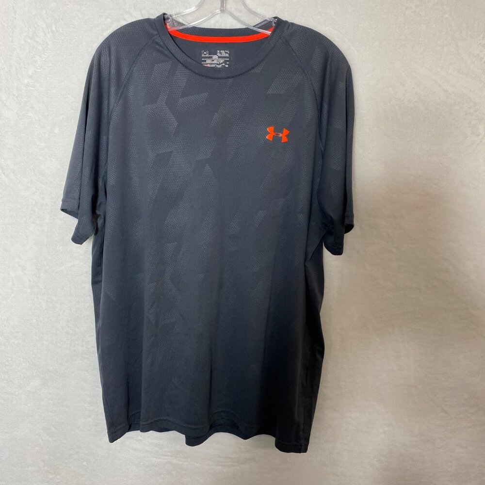 Under Armour Mens XL HeatGear T-Shirt Athletic Fit Large Gray &‎ Orange